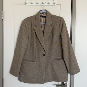 Zara Brown/Taupe Single-Button Tailored Blazer